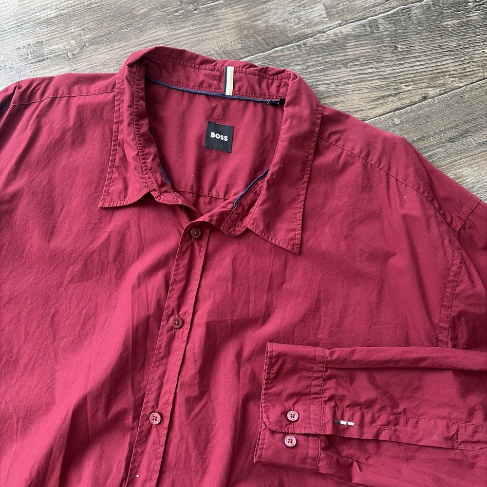 Hugo Boss Long Sleeve Shirt Mens Size 5XL Liam Kent‎ Button Down Burgundy Red